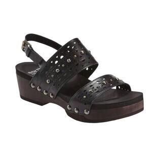 Earth Sandals Womens Size 10M Black Strappy Studded‎ Buckle Cutout Fashion